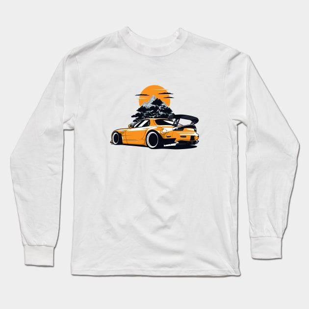 Yellow RX7 Widebody Long Sleeve T-Shirt by KaroCars